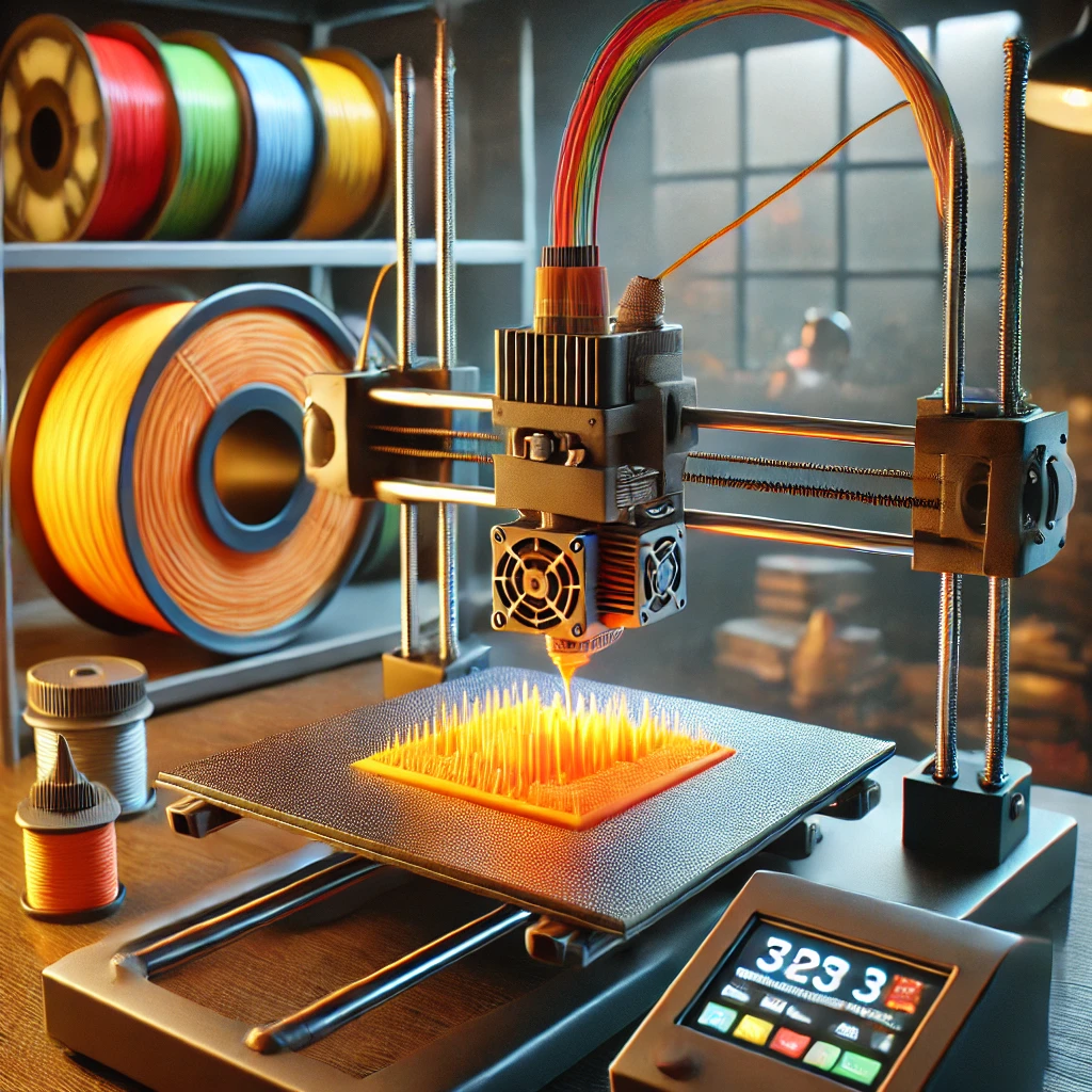 Infografika zobrazujúca rôzne druhy 3D tlače, ako FDM, SLA, SLS a ďalšie, spolu s ich aplikáciami a materiálmi.
